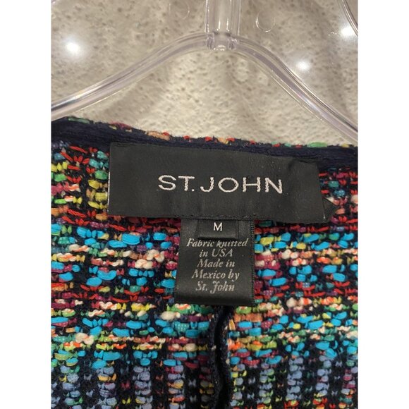 St. John Dara Jacket Womens Medium Multicolor Tweed Boucle Open Front Fringe - Picture 4 of 5